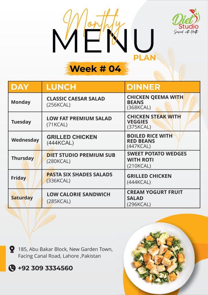 Monthly Menu Plan 4th week